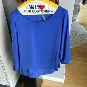 ZARA Women's Royal Blue Wide Neck Roll Up Sleeve Flowy Top Size S